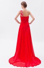 Pretty Strapless Sweep Train Scarlet Chiffon Prom Dress Online