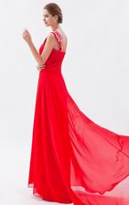 Pretty Strapless Sweep Train Scarlet Chiffon Prom Dress Online