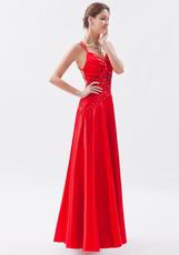 V-neck Spaghetti Straps Scarlet Formal Evening Dress