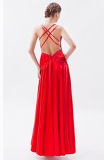 V-neck Spaghetti Straps Scarlet Formal Evening Dress