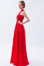 One Shoulder Neckline Scarlet Red Chiffon Celebrity Dress