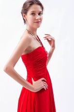 One Shoulder Neckline Scarlet Red Chiffon Celebrity Dress