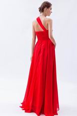 One Shoulder Neckline Scarlet Red Chiffon Celebrity Dress