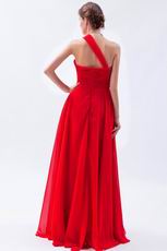 One Shoulder Neckline Scarlet Red Chiffon Celebrity Dress