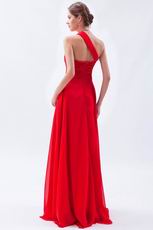 One Shoulder Neckline Scarlet Red Chiffon Celebrity Dress