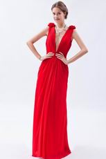 Sexy Deep V-Neck Backless Red Evening Dress Gown