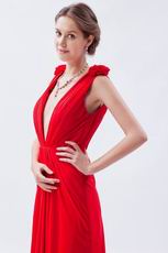 Sexy Deep V-Neck Backless Red Evening Dress Gown