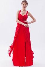 Exquisite Straps Front Split Skirt Scarlet Chiffon Prom Dress On Sale