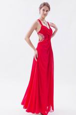 Exquisite Straps Front Split Skirt Scarlet Chiffon Prom Dress On Sale