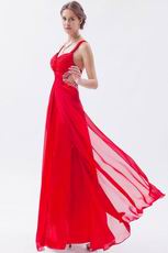 Exquisite Straps Front Split Skirt Scarlet Chiffon Prom Dress On Sale