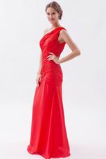 Cheap One Shoulder A-line Red Chiffon Evening Dress