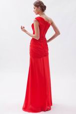 Cheap One Shoulder A-line Red Chiffon Evening Dress