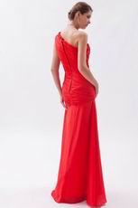 Cheap One Shoulder A-line Red Chiffon Evening Dress