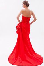 V-Shaped Strapless Court Train Scarlet Prom Dress For Sale