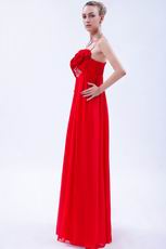 One Shoulder Rosette Decorate Scarlet Chiffon Prom Dress