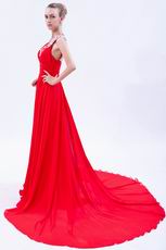 One Shoulder Chapel Train Skirt Wedding Party Red Dress