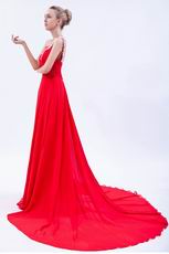 One Shoulder Chapel Train Skirt Wedding Party Red Dress