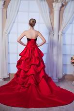 Strapless Lace Bodice Cathedral Train Dark Red Prom Ball Gown