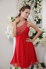 Sexy One Shoulder Beaded Wine Red Homecoming Dress
