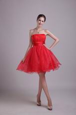 Beaded Strapless Knne Length Red Organza Short Celebrity Dress