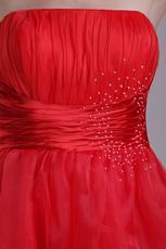 Beaded Strapless Knne Length Red Organza Short Celebrity Dress