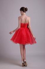 Beaded Strapless Knne Length Red Organza Short Celebrity Dress