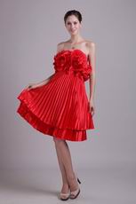 Red Short Prom Dress Design With Ruched Handmade Flower