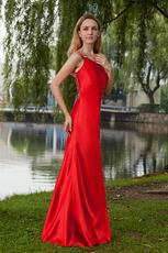 One Shoulder Slit Skirt Scarlet Prom Dresses With Beading