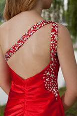 One Shoulder Slit Skirt Scarlet Prom Dresses With Beading