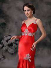 Cross Back Mermaid High-low Scarlet Prom Dress With Applique