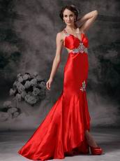 Cross Back Mermaid High-low Scarlet Prom Dress With Applique