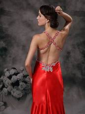 Cross Back Mermaid High-low Scarlet Prom Dress With Applique
