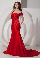 Cheap Off The Shoulder Scarlet Evening Party Gown Dress