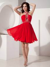 Halter Wine Red Chiffon Dress For 2014 Sweet 16 Party Wear