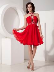 Halter Wine Red Chiffon Dress For 2014 Sweet 16 Party Wear