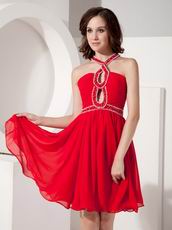 Halter Wine Red Chiffon Dress For 2014 Sweet 16 Party Wear