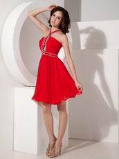 Halter Wine Red Chiffon Dress For 2014 Sweet 16 Party Wear