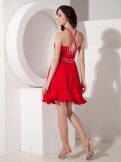 Halter Wine Red Chiffon Dress For 2014 Sweet 16 Party Wear