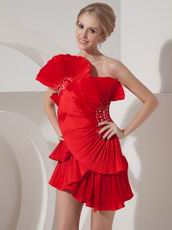 One Shoulder Scarlet Short Prom Dress With Fan Design