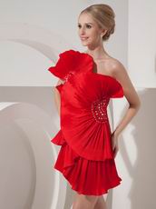 One Shoulder Scarlet Short Prom Dress With Fan Design