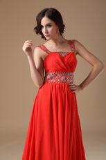 Spaghetti Straps Beading Emberllish Orange Red Prom Dress