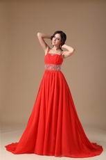 Spaghetti Straps Beading Emberllish Orange Red Prom Dress