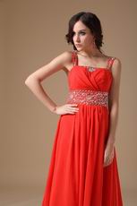 Spaghetti Straps Beading Emberllish Orange Red Prom Dress