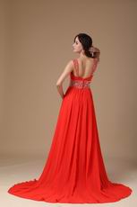 Spaghetti Straps Beading Emberllish Orange Red Prom Dress