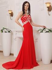 Red Sweetheart Brush Train Chiffon Pageant Dress Petite