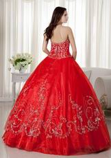 Scarlet Organza Skirt Princess Ball Gown With Embroidery