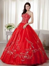 Scarlet Organza Skirt Princess Ball Gown With Embroidery