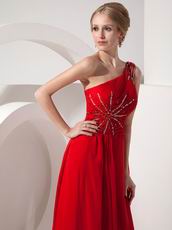 One Shoulder Watteau Dark Red Chiffon Celebrity Prom Dress