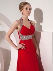 Stylish Halter Top Neck Dark Red Prom Dress At Cheap Prices