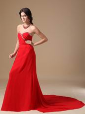 2019 Sweetheart Red Chiffon Prom Dance Dress With Panel Train